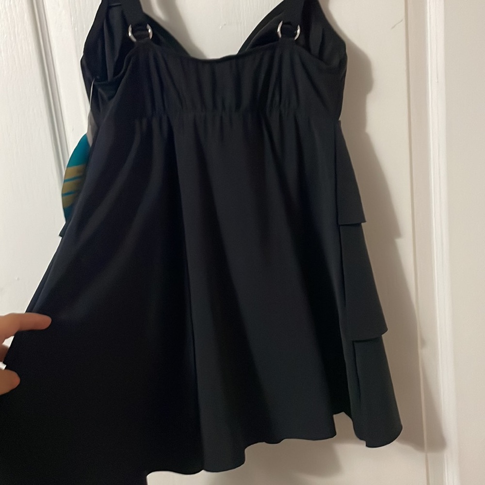 Swim Solutions Swimsuit V Neck Tiered Ruffle Swimdress - Picture 5 of 13